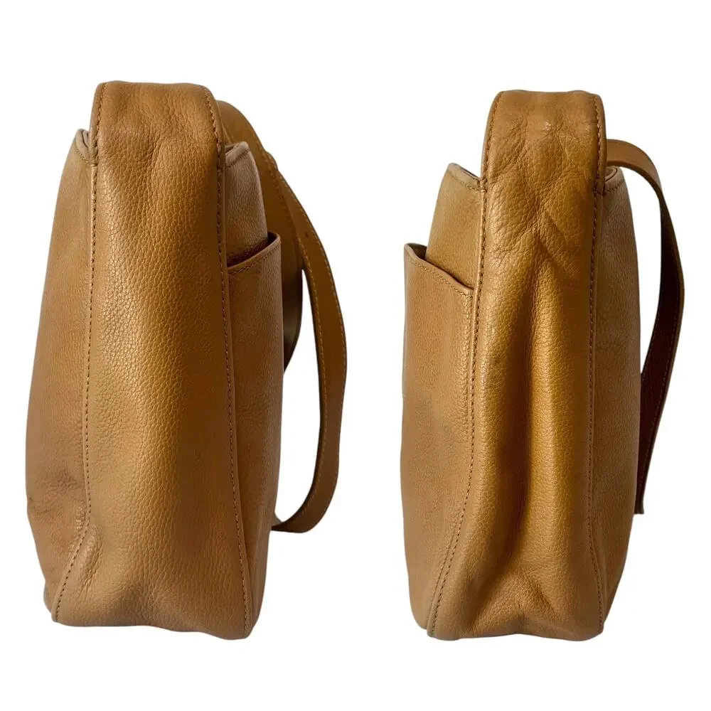 Longchamp Le Foulonne Pebbled Leather Crossbody Bag Tan Silver Vintage Y2K
